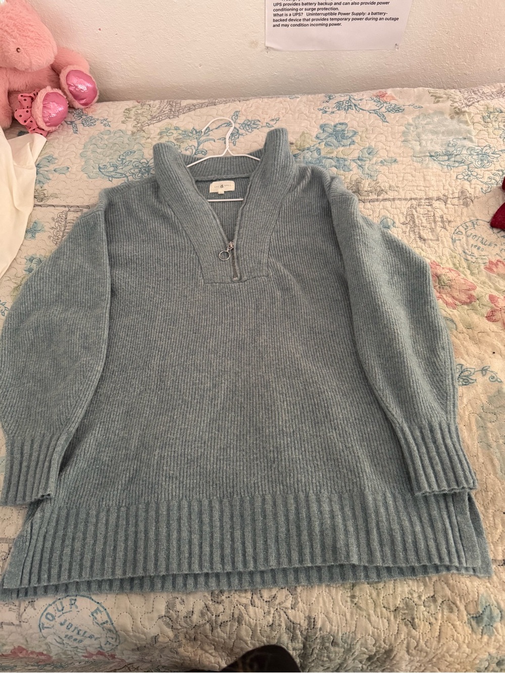 Lou & Grey Ribbed Quarter-Zip Turtleneck Sweater - Light Blue